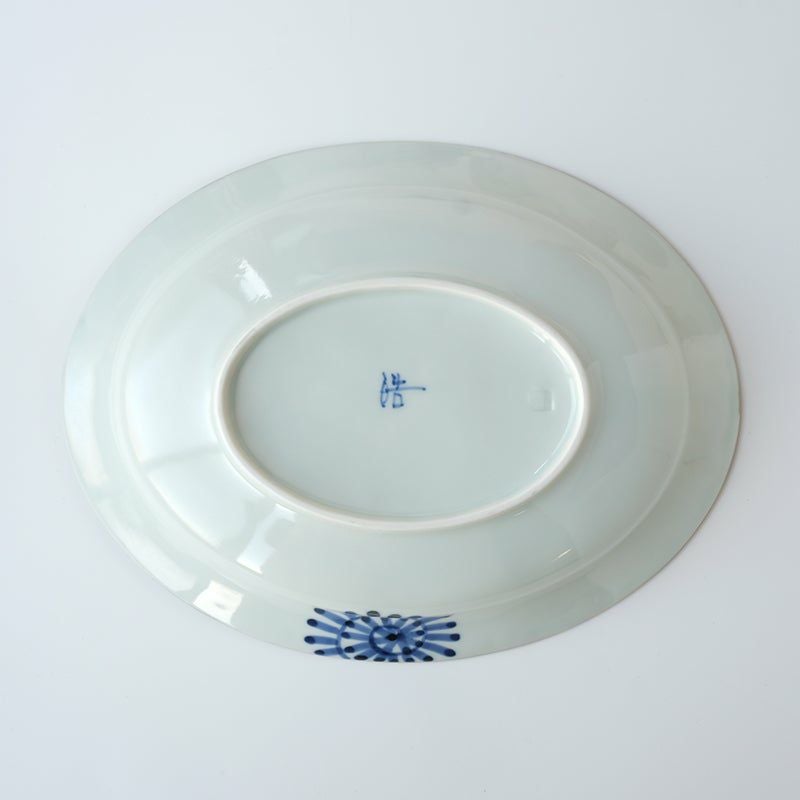 青白磁 つる唐草模様 皿 6枚セット(大1枚・中5枚) 皓洋窯（こうようがま） 【皓洋窯】錆朱蛸唐草 リム楕円皿大〈1枚