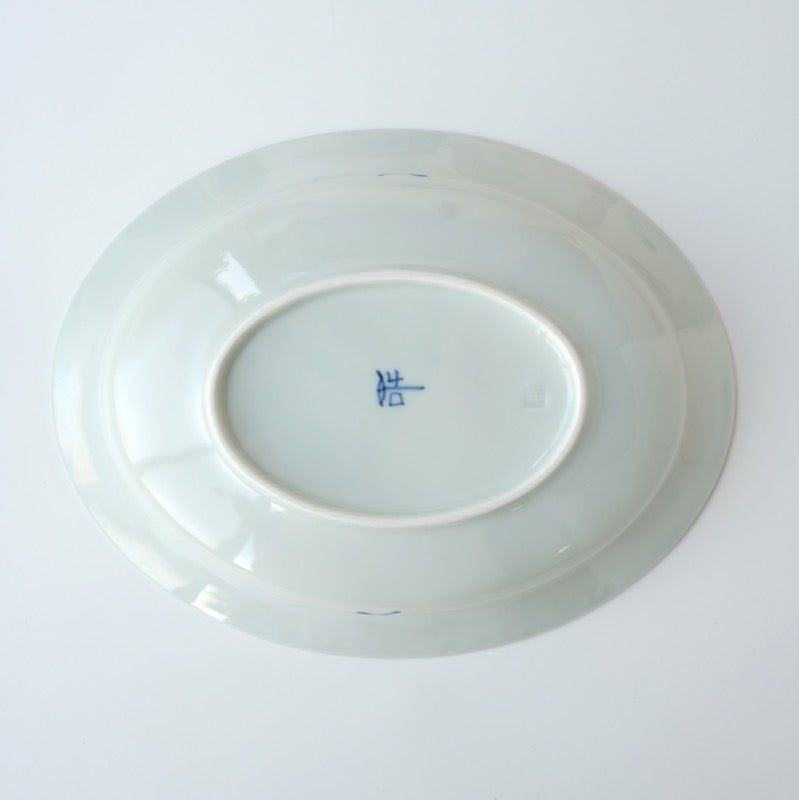   349 楕円形皿 白/青 プリンセスシリーズ 皓洋窯（こうようがま） 【皓洋窯】錦花つなぎ リム楕円皿大〈1枚