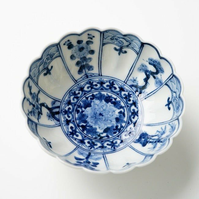 『正山造』　大型縁付き中帯長方鉢 中古】盆栽鉢 裕峯 小型 長辺 約11.5cm 六角鉢 外縁 染付 箱付 現品