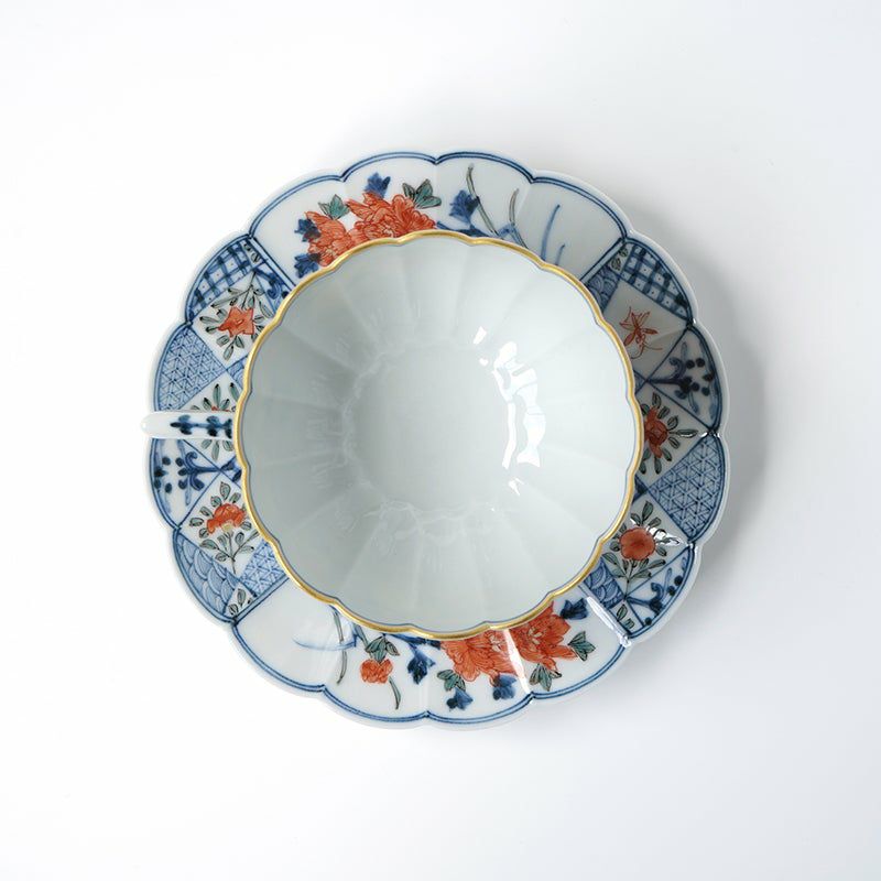 山本長左（やまもとちょうざ） 【山本長左】菊型珈琲碗皿 色絵間取花鳥