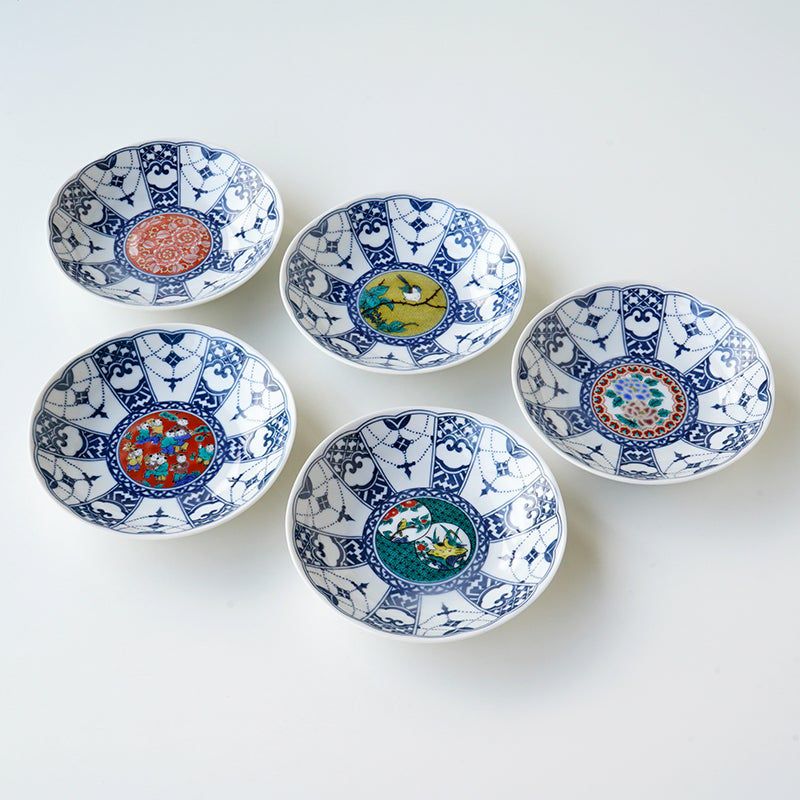 SALE 【九谷焼SALE】ようらく時代絵 4号皿〈5枚〉 |皿や鉢など和食器の