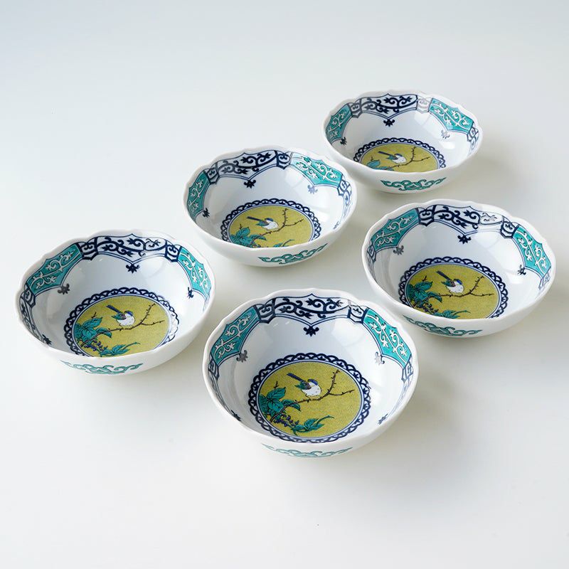 九谷焼　吉田屋蛸唐草向付　5客　12cm　江戸後期 SALE 【九谷焼SALE】吉田屋唐草 4.7号小鉢〈5個〉 |皿や鉢など和食器の