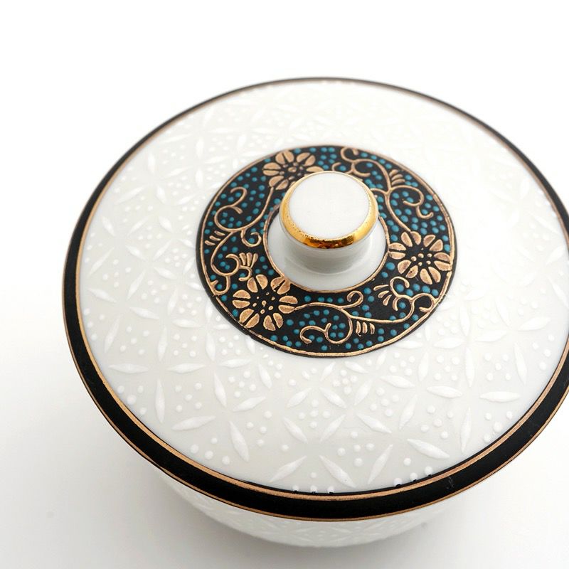 SALE 【九谷焼SALE】白七宝 蓋付二客碗〈2客〉 |皿や鉢など和食器の