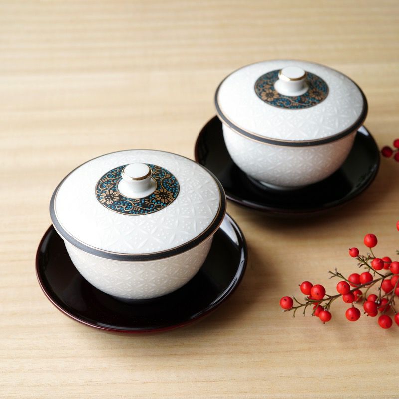SALE 【九谷焼SALE】白七宝 蓋付二客碗〈2客〉 |皿や鉢など和食器の