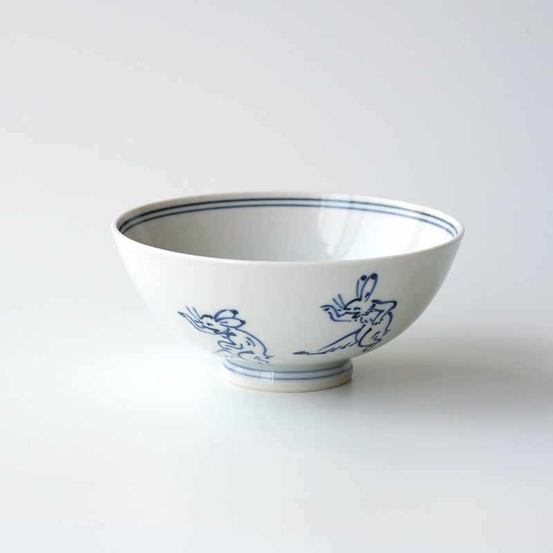 鳥獣戯画（ちょうじゅうぎが） 鳥獣戯画 飯茶碗 染付〈1個〉 京焼