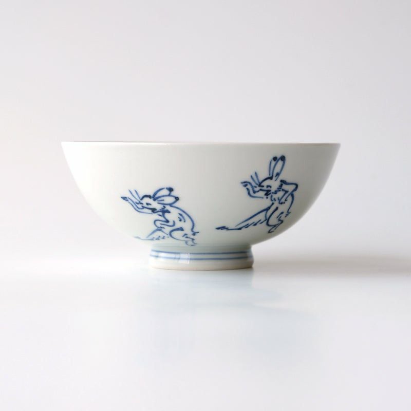 鳥獣戯画（ちょうじゅうぎが） 鳥獣戯画 飯茶碗 染付〈1個〉 京焼