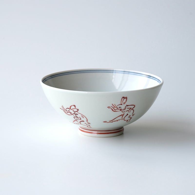 鳥獣戯画（ちょうじゅうぎが） 鳥獣戯画 飯茶碗 赤絵〈1個〉 京焼