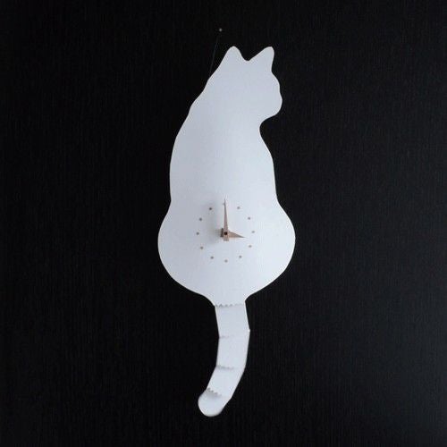 布引焼　猫　電波時計 猫のしっぽをふる時計（猫時計） 藤井啓太郎 藤井 啓太郎 猫時計 シロ
