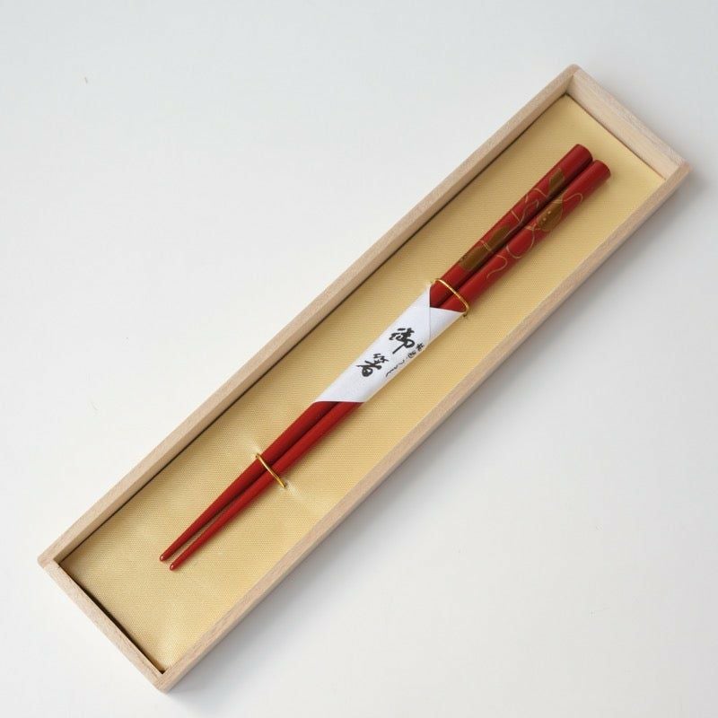 輪島（石川県） 【輪島のお箸】手描き蒔絵箸 氷梅 黒（桐箱入）〈1膳