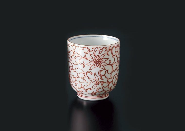 京唐草（きょうからくさ） 単品 京唐草 湯呑（赤）〈1個〉 瀬戸焼 |皿