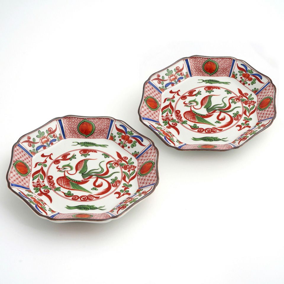 SALE 【九谷焼SALE】赤絵鳳凰 ペア中皿〈2枚〉 |皿や鉢など和食器の