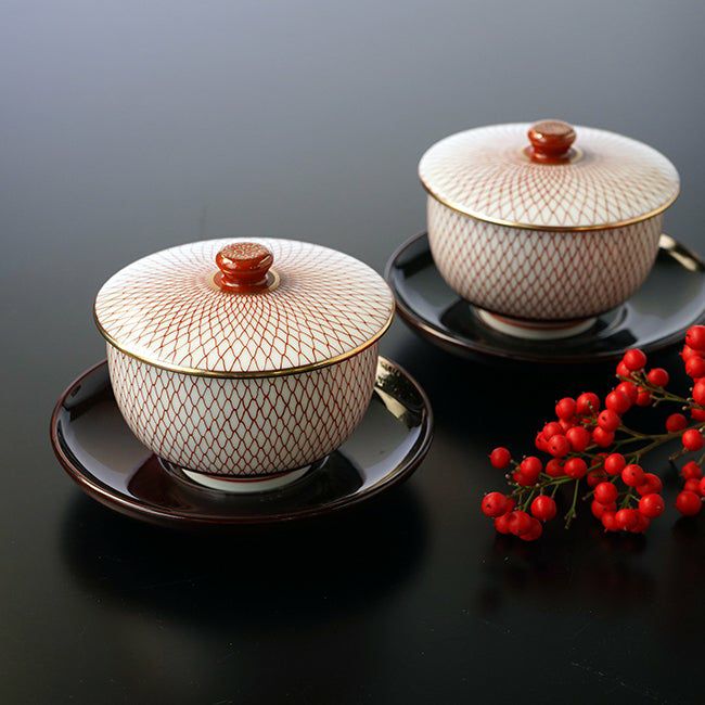 九谷焼　赤絵の飯椀　2客 SALE 【九谷焼SALE】赤網 蓋付二客碗〈2客〉 |皿や鉢など和食器の通販