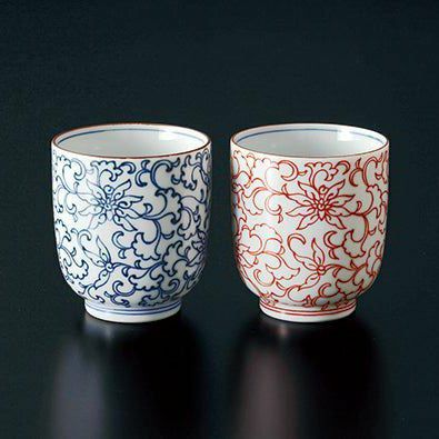 京泉　千筋桔梗　蓋付(夫婦)湯呑 送料無料】 蓋付夫婦湯呑 花詰 ペア / 夫婦湯のみ 夫婦湯飲み 湯呑み