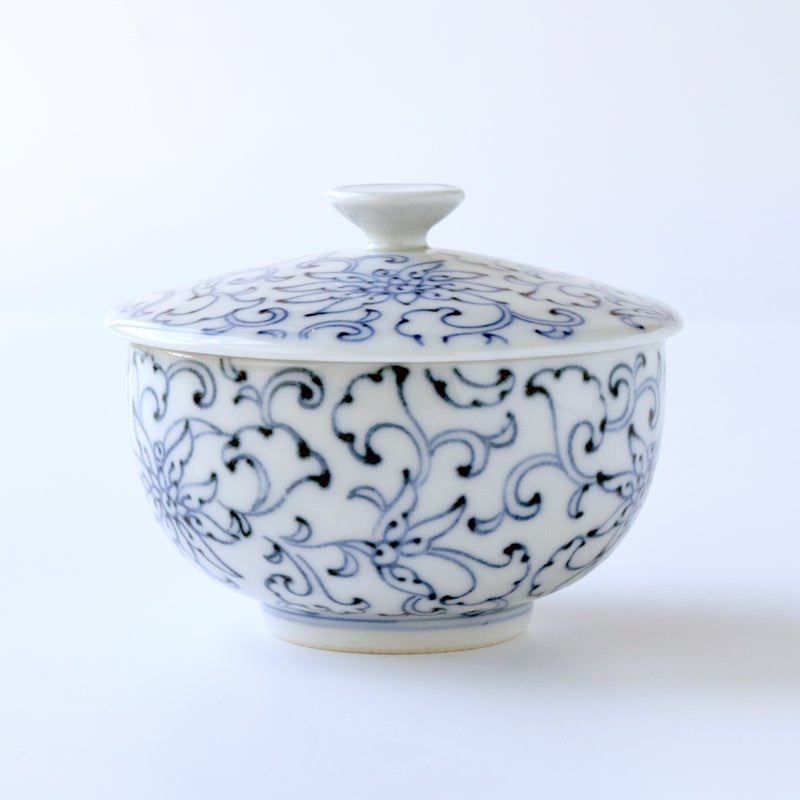 和食器　茶懐石　粟田焼　染付　仁清写菊唐草文　向付　十客　時代箱　V　9296 京焼 粟田焼 錦光山 七宝繋文 汲み出し椀 汲出碗 煎茶碗 湯呑 5客組 五