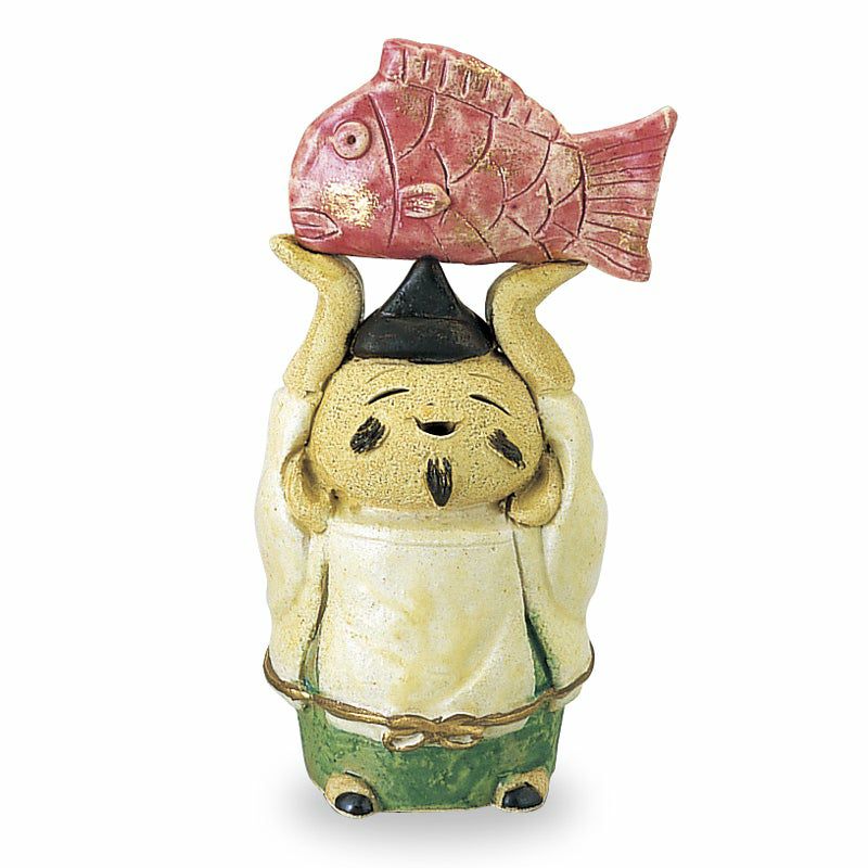 中野霓林作　萩焼　俵大黒置物　木箱付き　陶器　七福神　縁起物　インテリア　オブジェ　和風 楽天市場】笑福喜楽の縁起物 陶器製 土鈴 七福神 大黒天 飾り台付き
