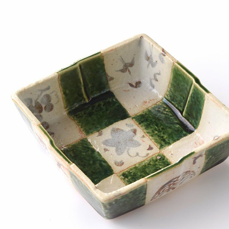 たち吉　瀬戸焼　織部　市松　菱形 小皿　５枚 未使用品】たち吉 織部市松 銘々皿揃 5枚 角皿 菱形 中皿 橘吉 ひし形