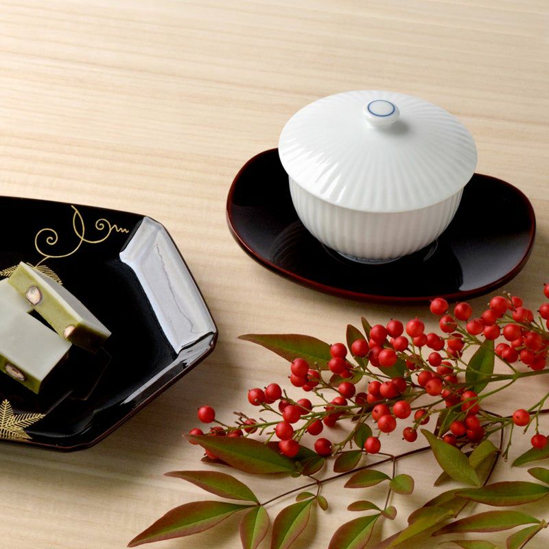 和食器　飴釉　寿字螺旋文　茶碗　五客　時代箱付　V　R6414 越前漆器 お椀 | 直右ヱ門 欅一文字椀 | 赤溜木地呂 | 土直漆器