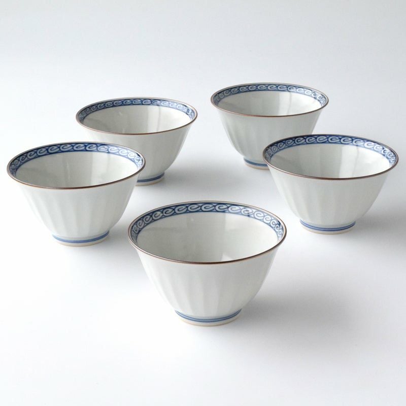 B410b「繪変 汲出」茶碗4個　白井半七造　元箱付(5個入り用？)キズ有り 色絵 寒梅茶碗 九代 白井半七(造) 共箱 | 古美術ささき