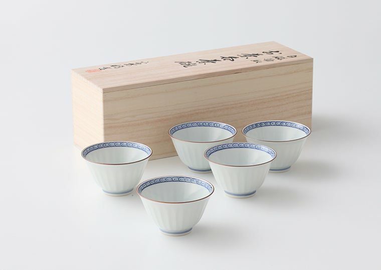 シリーズ以外・その他 白磁面取 お茶呑茶碗（桐箱入）〈5個〉 京焼