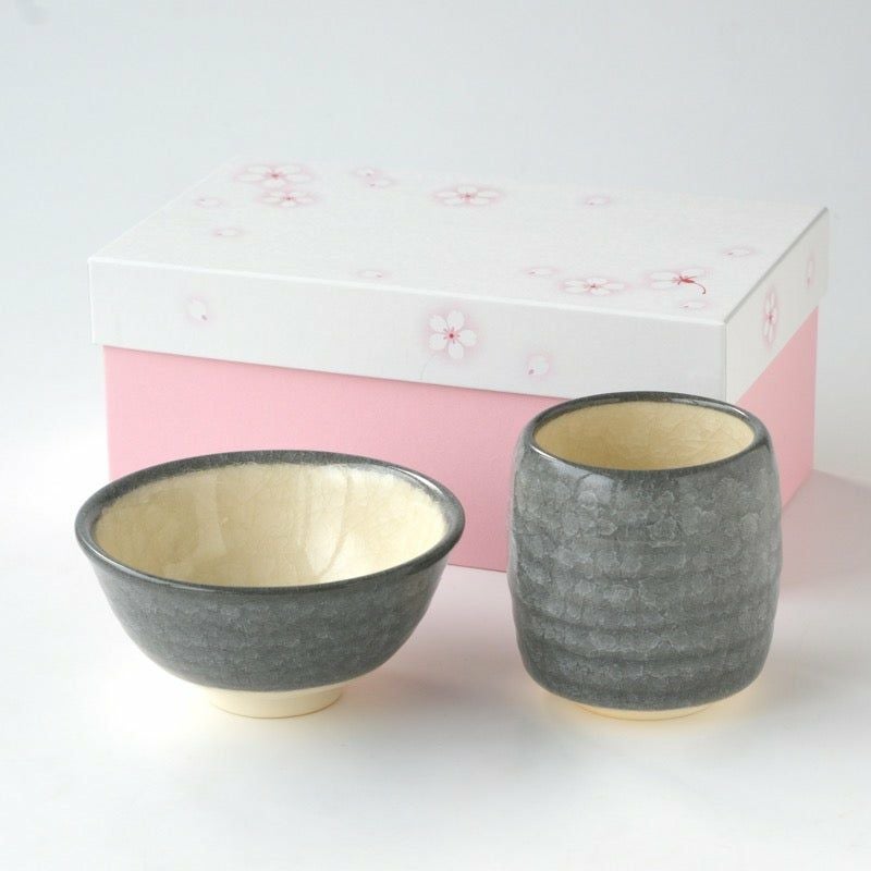 京焼　茶碗5個セット　白 あかつき ／ 玄風 ／ 月白 ／ あさき ／ 松風 ／ 紺碧 【桜BOX】玄風
