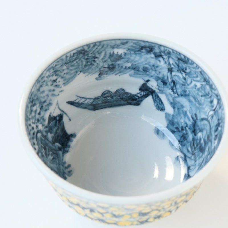 染付　花草山水人物文碗　茶碗　時代箱付　V　7193 ColBase