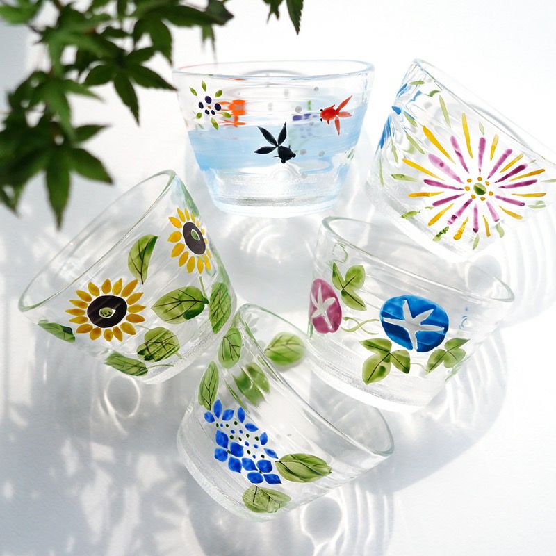 京の色絵ガラス 【京絵付け】京の色絵ガラス そば猪口 紫陽花〈1個