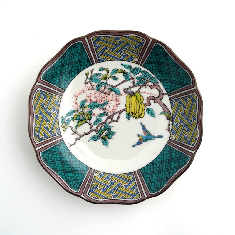 2009 九谷焼　色絵花鳥　皿　2客　時代物 6号皿揃（19.8cm） 花鳥絵変わり 5枚セット