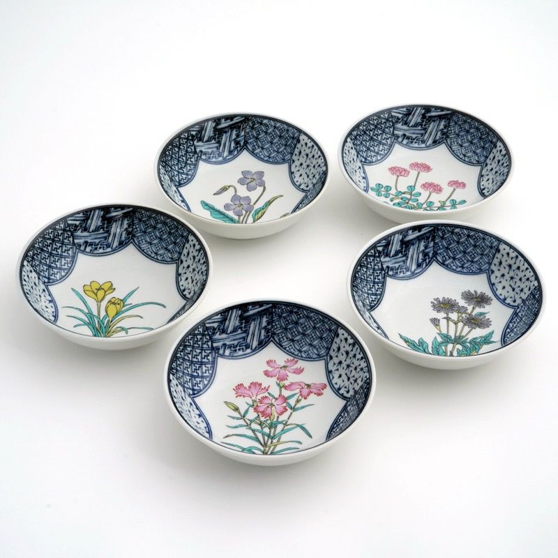 瀬戸唐津　菊花文　鉢　皿　5枚 瀬戸鉄絵菊唐草文鉢 / 江戸後期 | tsuchika