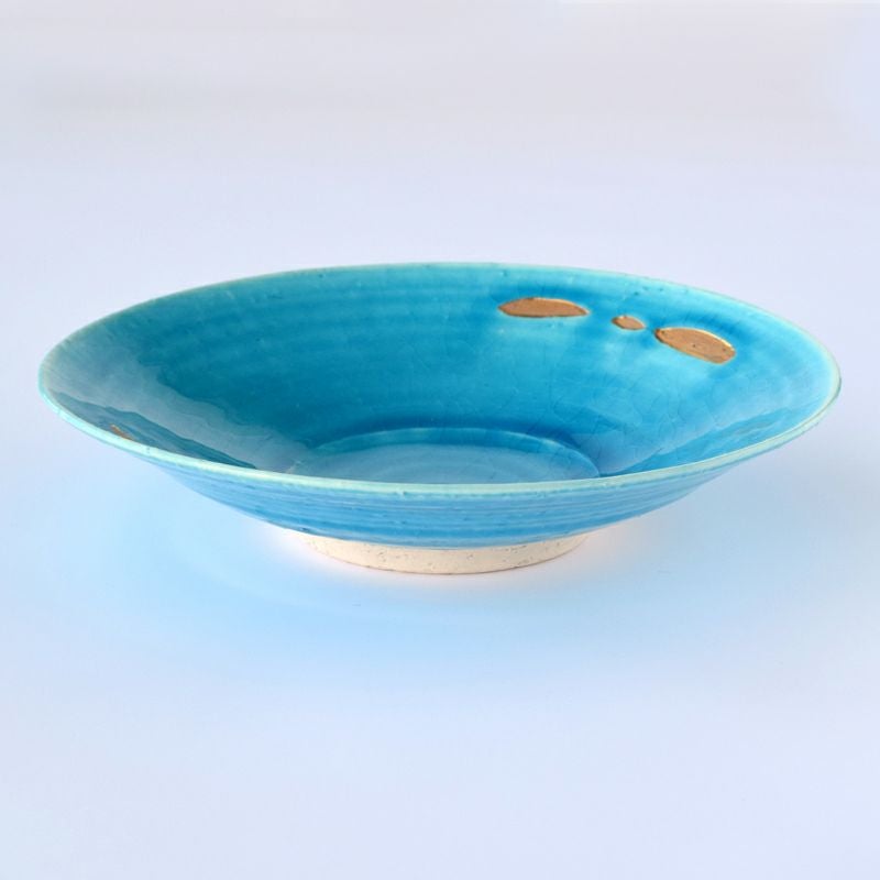 平茶碗　コバルトブルー　【中古美品】 小僧窯（こぞうかま） 【京焼・清水焼】小僧窯 トルコブルー金彩 7寸皿