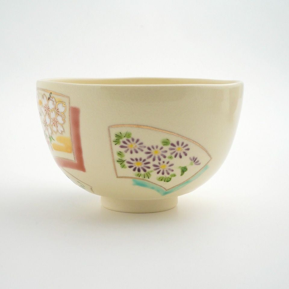 京焼・清水焼 抹茶碗 【京焼・清水焼】扇面四季草花 抹茶碗〈1個〉 |皿