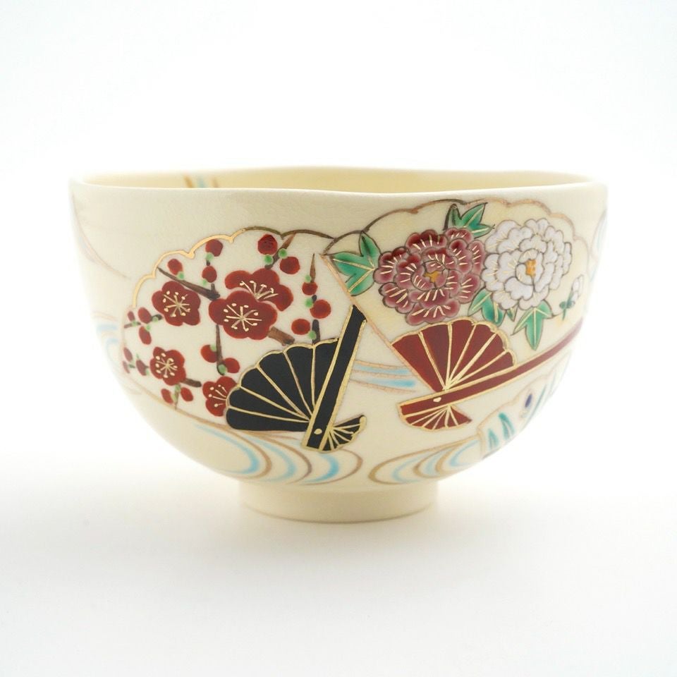 京焼・清水焼 抹茶碗 【京焼・清水焼】扇四季草花 抹茶碗〈1個〉 |皿や