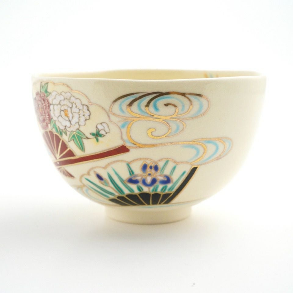 京焼・清水焼 抹茶碗 【京焼・清水焼】扇四季草花 抹茶碗〈1個〉 |皿や