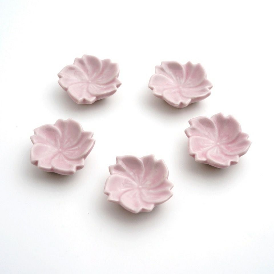 京焼・清水焼 箸置き 【京焼・清水焼】ピンク桜 凹み形箸置〈5個〉 |皿