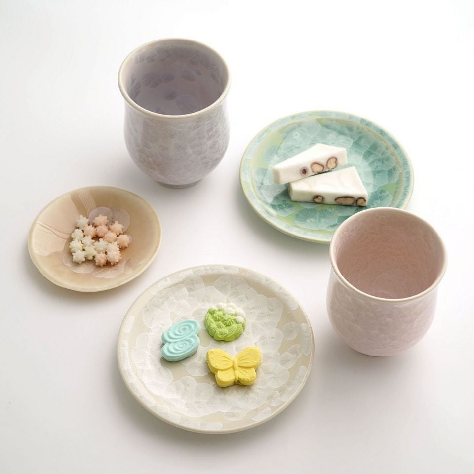 京焼 清水焼 二方花一閑人 銘々皿 5枚組 未使用 花結晶 【京焼・清水焼】花結晶 銘々皿（緑）〈1枚〉 |皿や鉢など和