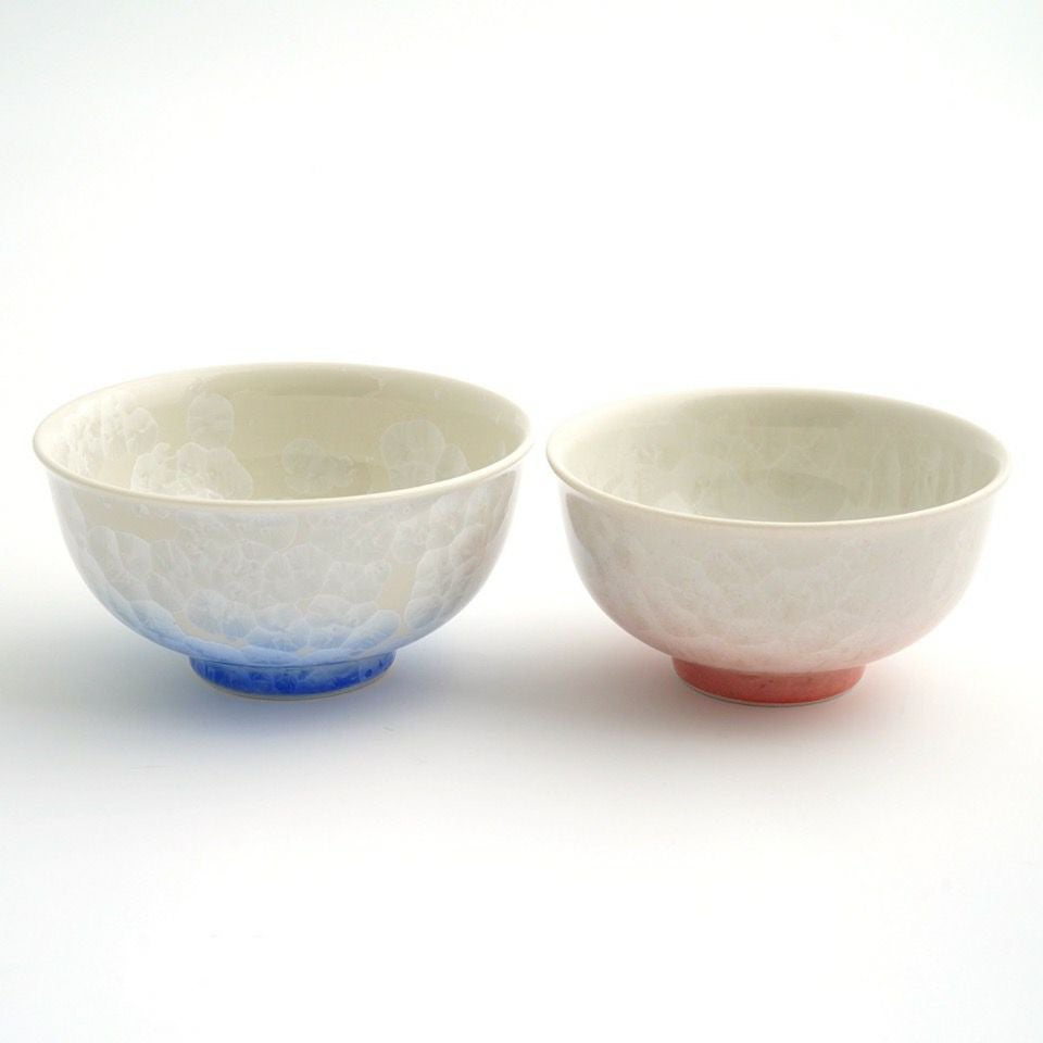花結晶 【京焼・清水焼】花結晶 組茶碗（白地青赤）〈2個〉 |皿や鉢