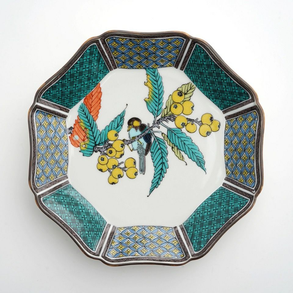 古染花鳥焼物皿(陶板付) 新品　5枚セット 九谷焼 母の日 2026 ギフト 5号皿揃 染付宝紋花鳥 5枚 皿セット 中皿
