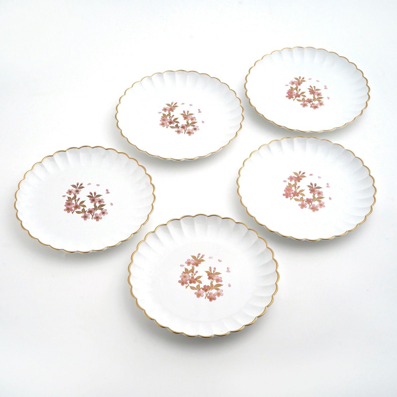 さくら漆器 【山中塗】さくら5.5 フラワー彩り皿揃（白/ピンク）〈5枚
