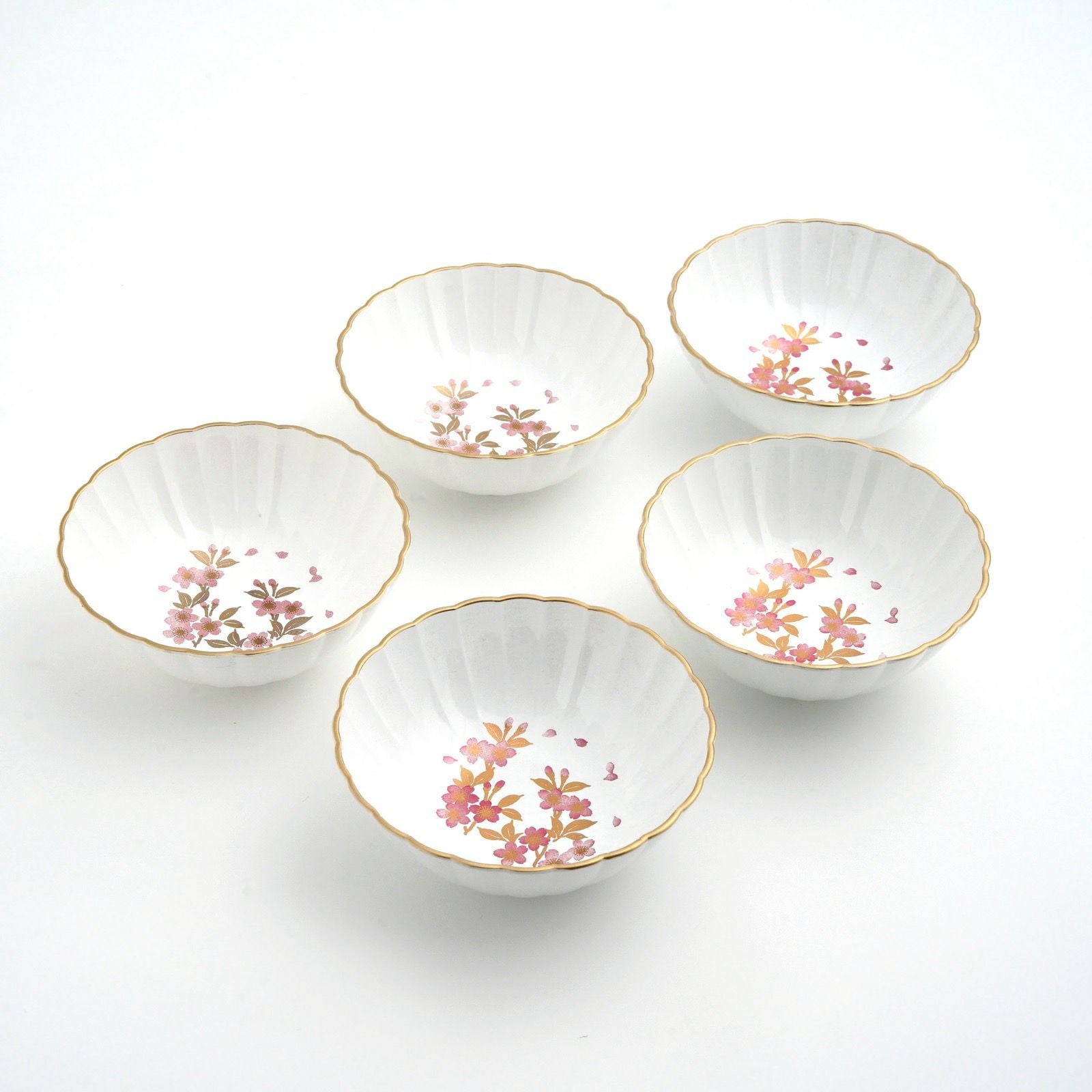 さくら漆器 【山中塗】さくら3.8 フラワー小鉢揃（白/ピンク）〈5個