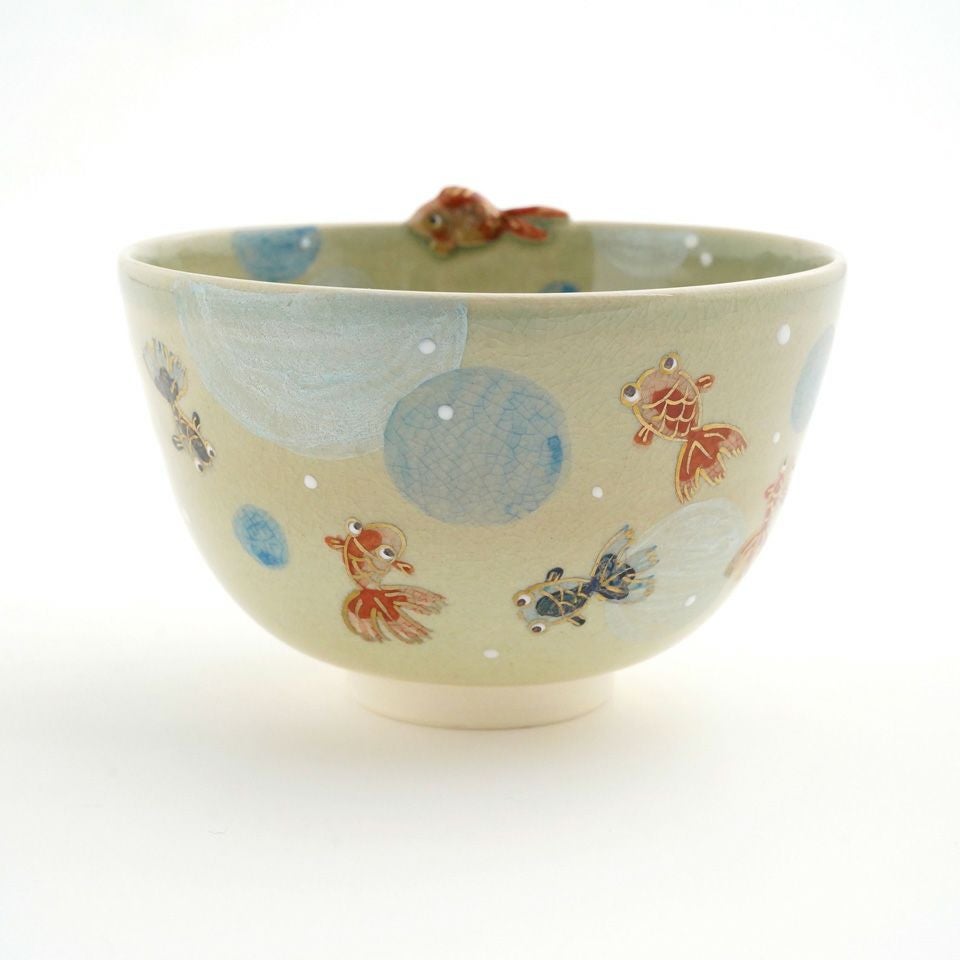 清水焼　京焼　鉄絵　染付　金魚　茶碗　アンティーク　オブジェ 京焼・清水焼（京都府） 【京焼・清水焼】金魚 抹茶碗〈1個〉 |皿や鉢