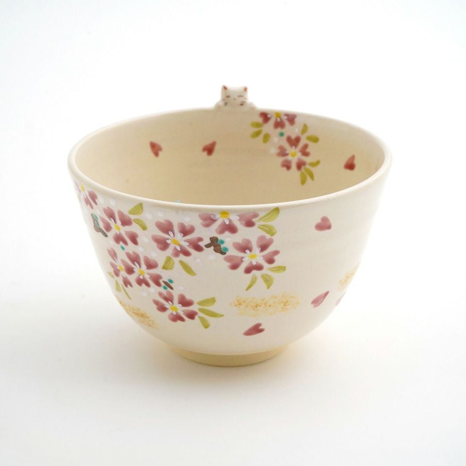 京焼・清水焼（京都府） 【京焼・清水焼】桜ねこ 抹茶碗〈1個〉 |皿や