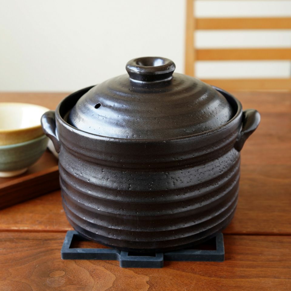萬古焼（三重県） 【萬古焼】黒釉メタルIH 3合炊きご飯釜（直火・IH