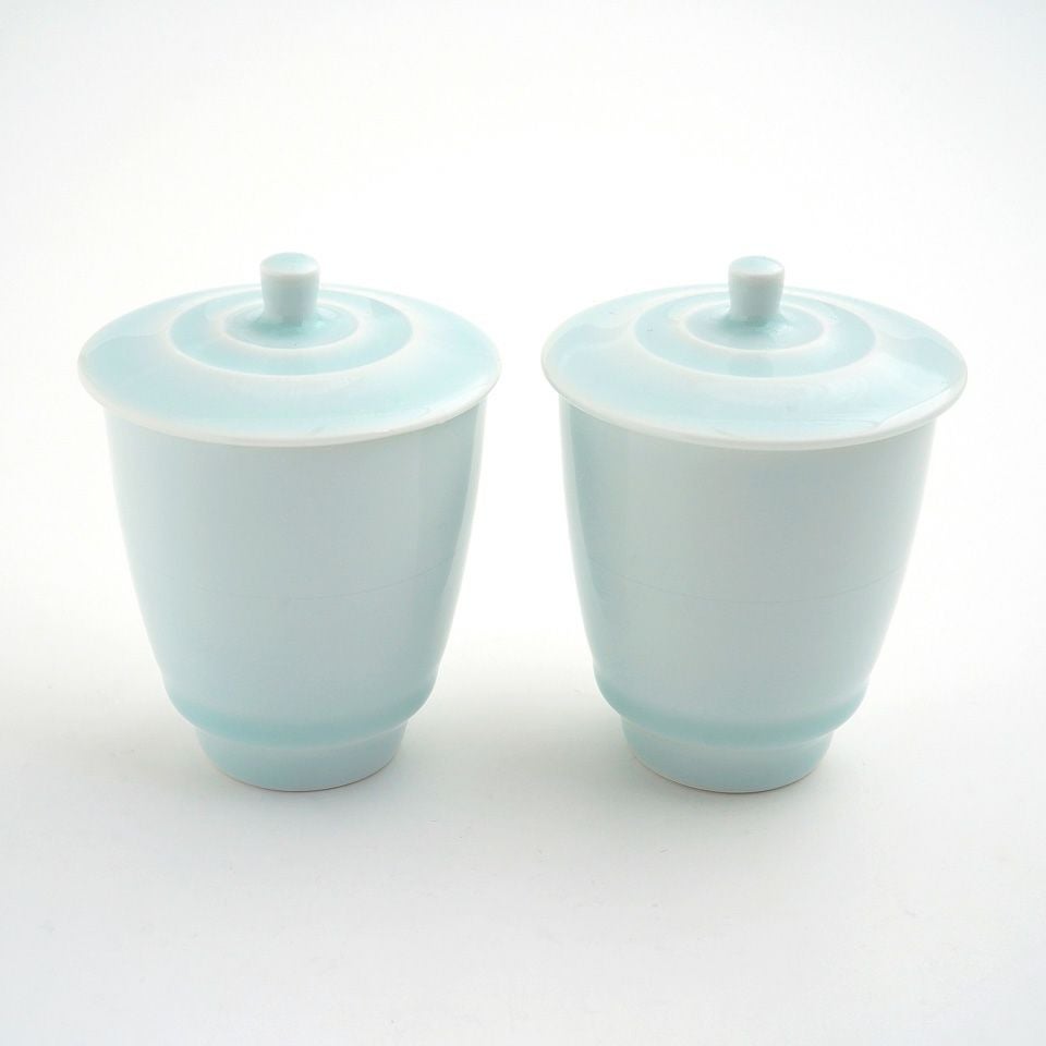 新品】有田焼 深川製磁 睦揃 夫婦鶴 夫婦蓋付茶碗、蓋付湯呑 各2個 木
