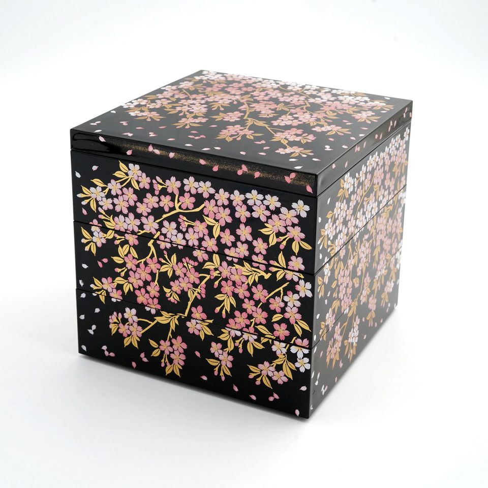 さくら漆器 【山中塗】さくら5.0三段重（黒）〈1個〉 |皿や鉢など和