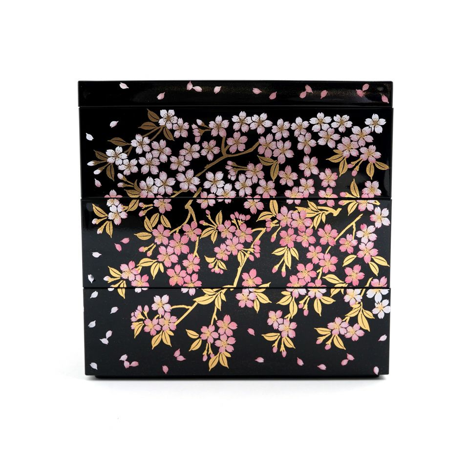 さくら漆器 【山中塗】さくら5.0三段重（黒）〈1個〉 |皿や鉢など和
