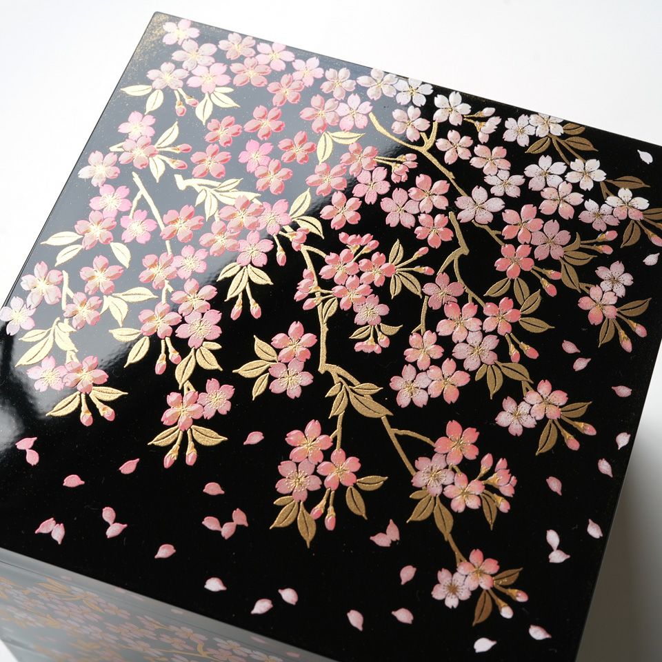 エリザベート　美品　山中塗円山椀　5個セット　桜模様 さくら漆器 【山中塗】さくら5.0三段重（黒）〈1個〉 |皿や鉢など和