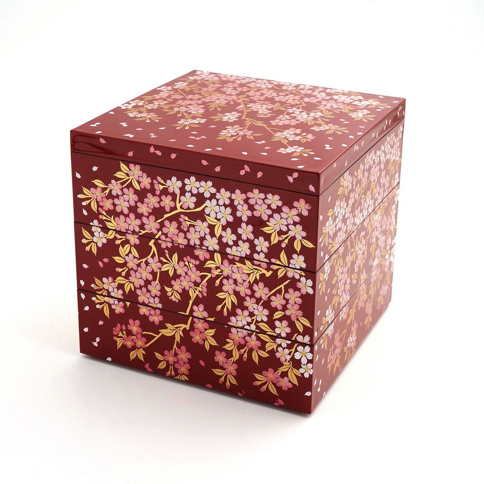 さくら漆器 【山中塗】さくら5.0三段重（黒）〈1個〉 |皿や鉢など和