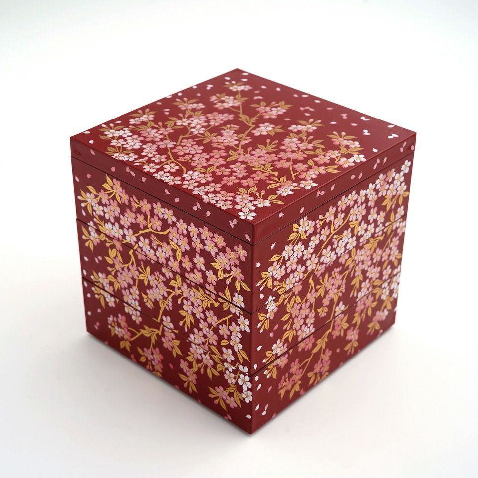 さくら漆器 【山中漆器】さくら5.0三段重（朱）〈1個〉 |皿や鉢など和