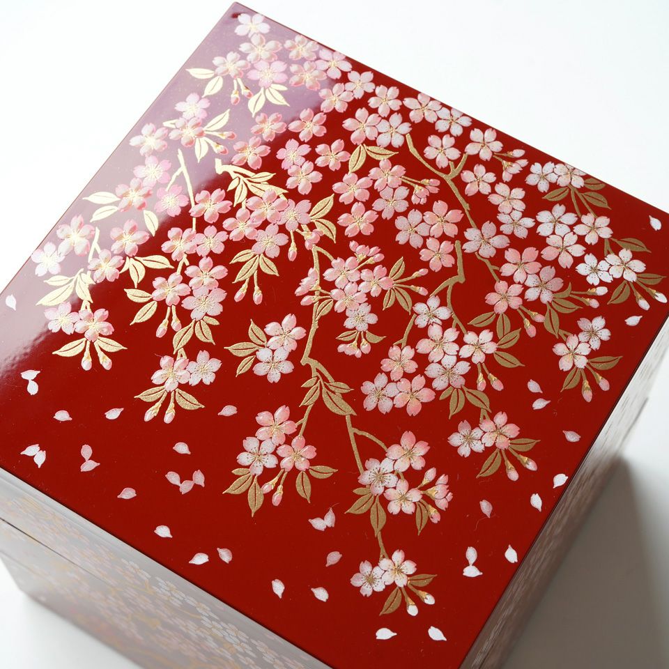 桜　赤い漆器 7個セット 桜模様 B21-1 さくら漆器 【山中塗】さくら5.0三段重（朱）〈1個〉 |皿や鉢など和