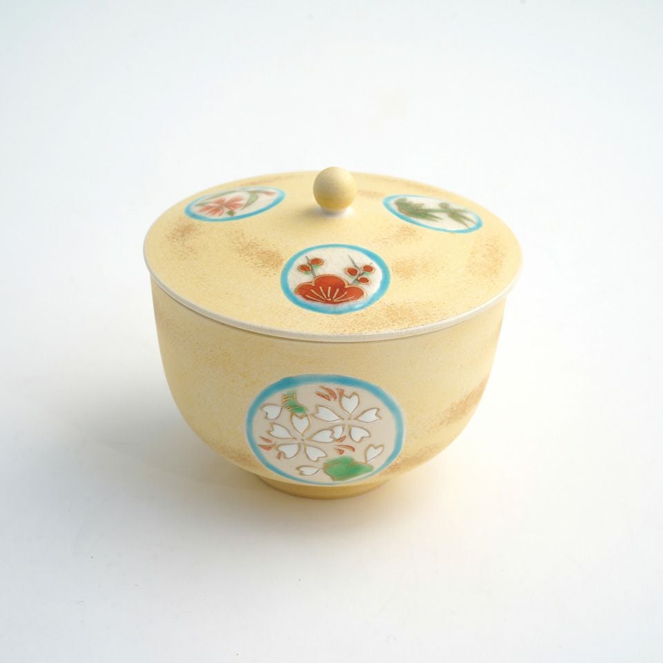京焼・清水焼SALE 【京焼・清水焼SALE】丸紋敷四季 蓋付お茶呑茶碗〈1