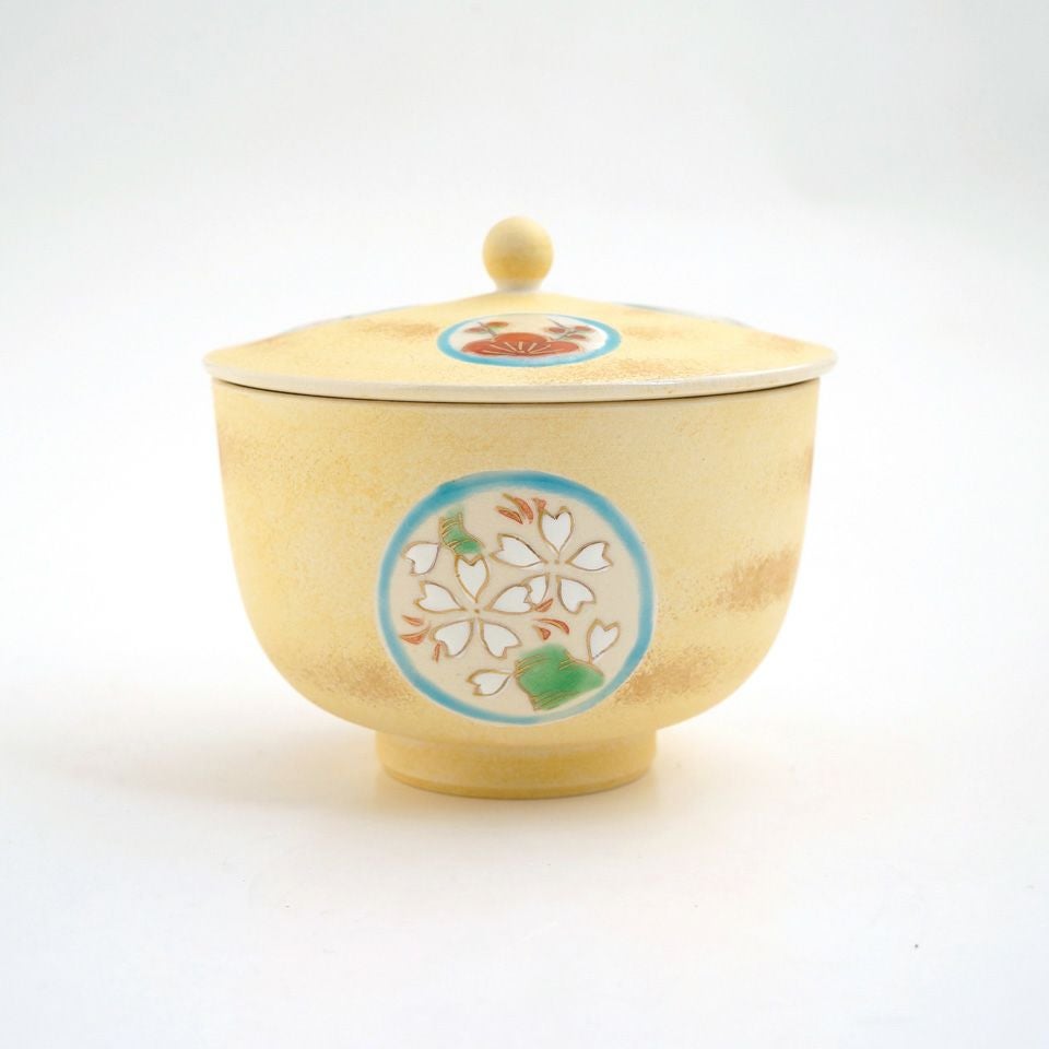 京焼・清水焼SALE 【京焼・清水焼SALE】丸紋敷四季 蓋付お茶呑茶碗〈1